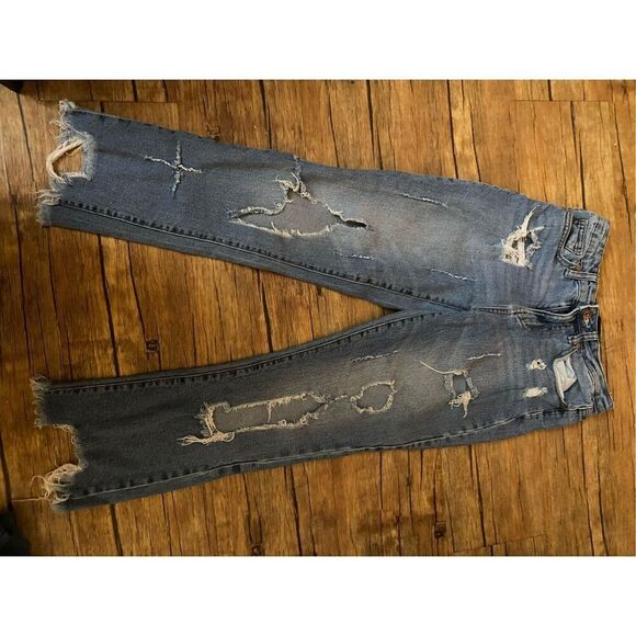Kendal And Kylie Women's Denim Distressed The Relaxed Skinny Jeans Blue Size 25 - Picture 1 of 3